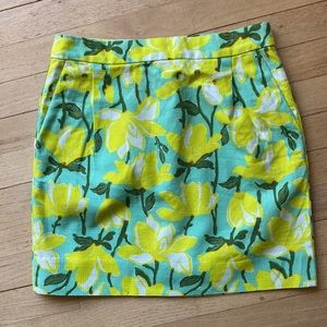 J Crew Skirt Floral Printed Lined Basketweave Sz 2